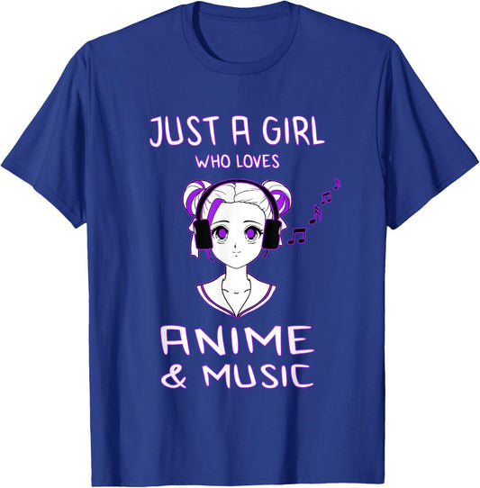 Just A Girl Who Loves Anime & Music Fun Gift Teen Girls T-Shirt - T-Shirt | Royal