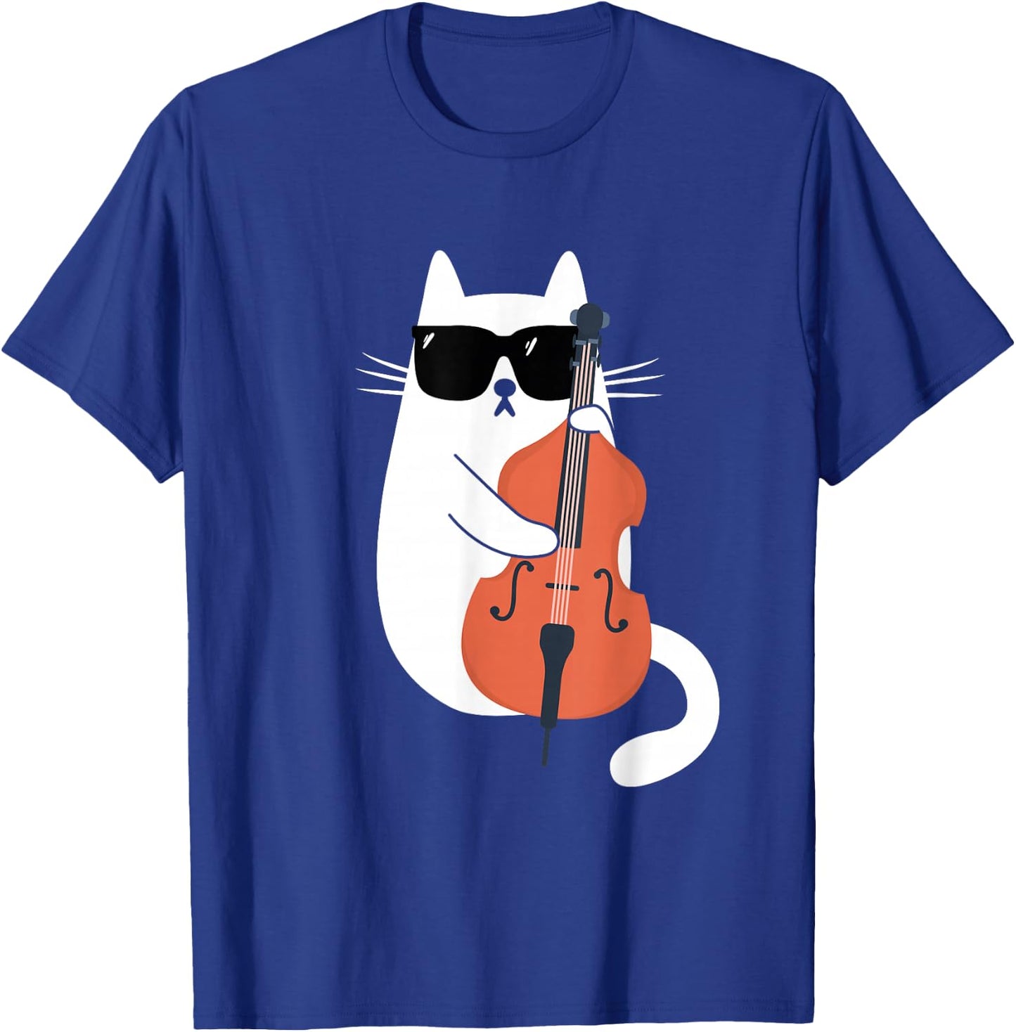 Funny Cat Wearing Sunglasses Playing Double Bass Musician T-Shirt - T-Shirt | Royal