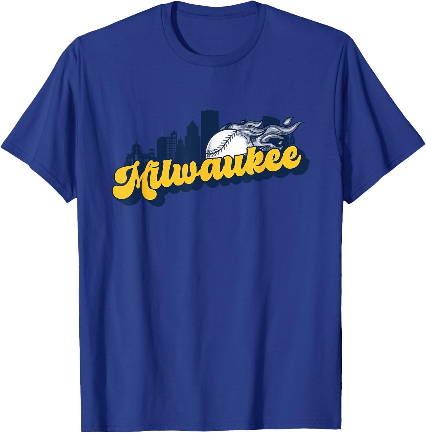 Milwaukee Baseball Vintage City Skyline Retro Baseball Lover T-Shirt - T-Shirt | Royal