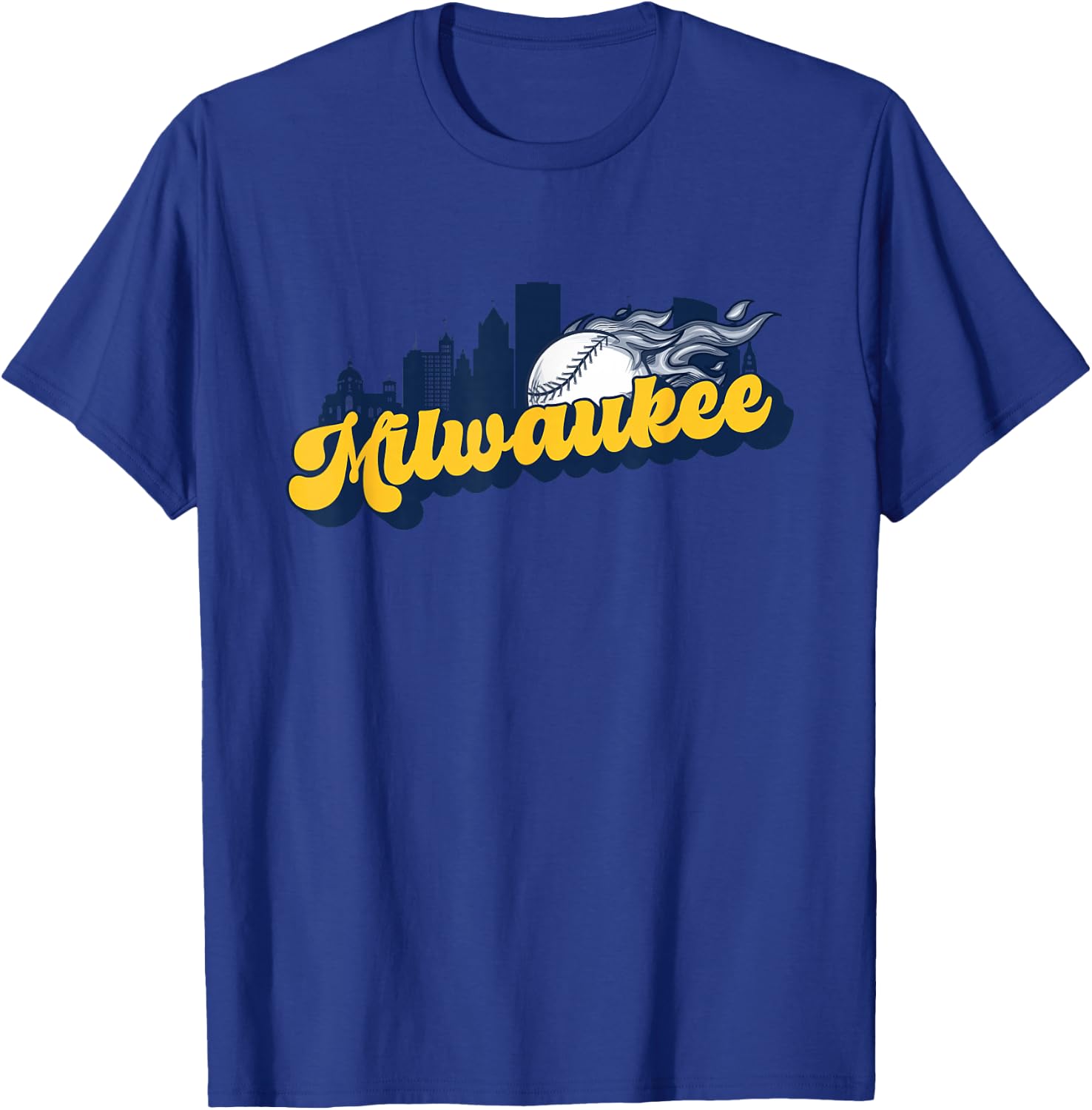 Milwaukee Baseball Vintage City Skyline Retro Baseball Lover T-Shirt - T-Shirt | Royal