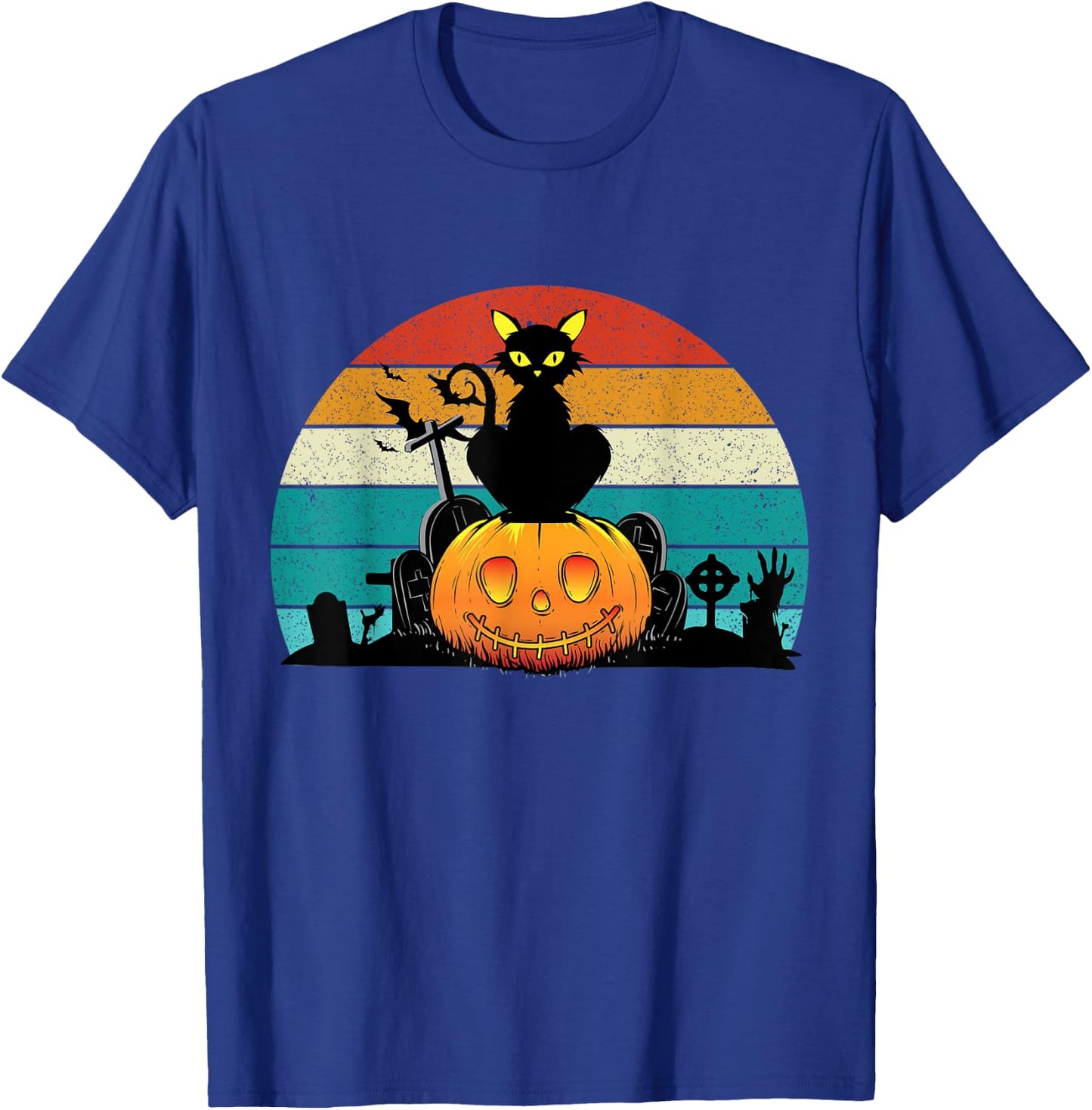 Vintage Scary Halloween Black Cat Costume Retro Moon Cat T-Shirt - T-Shirt | Royal