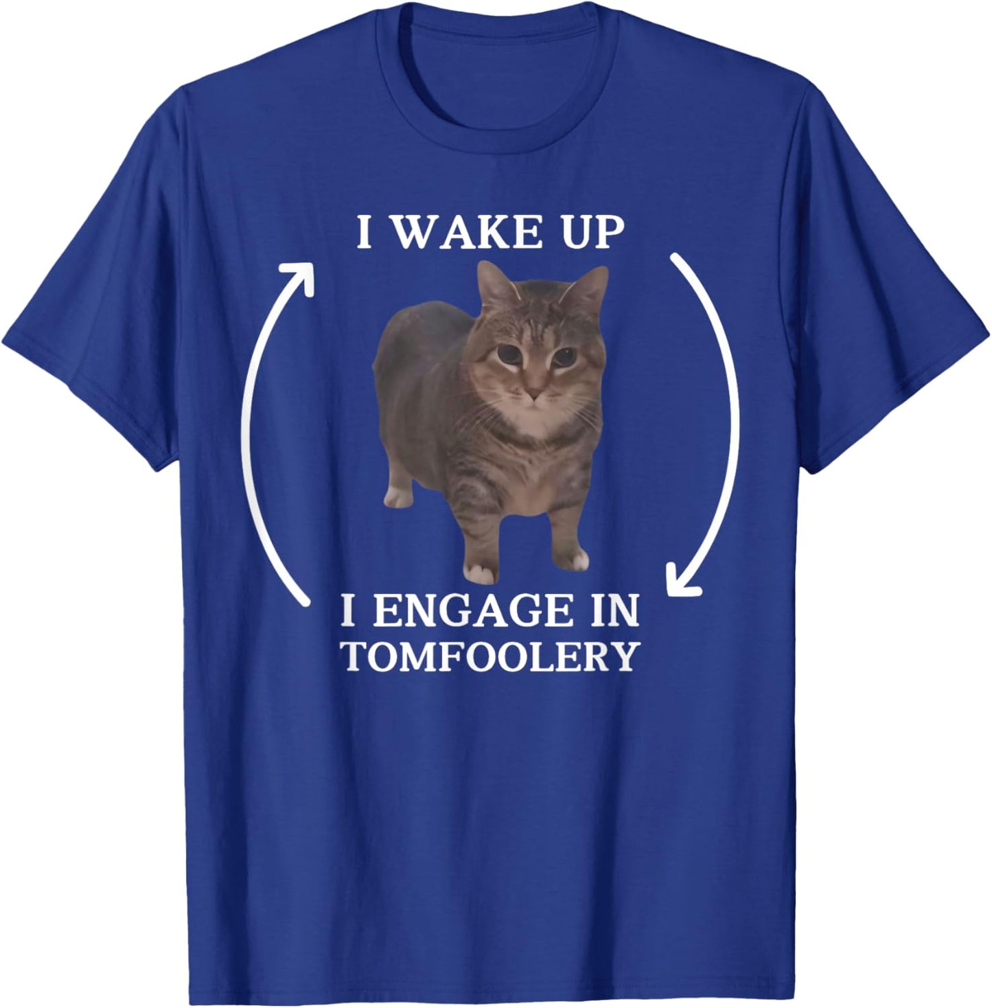 I Wake Up I Engage in Tomfoolery Meme Funny Memes Cat Meme Men Women T-Shirt - T-Shirt | Royal