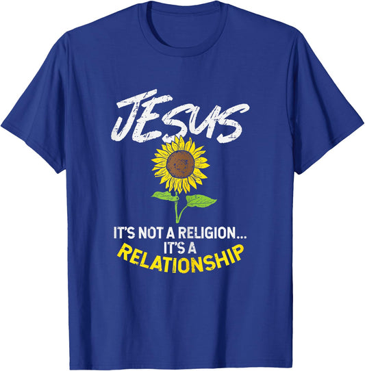 BoredKoalas Jesus Shirts Religious Christian Gift Sunflower Jesus Not Religion Relationship God Christian Gift T-Shirt - T-Shirt | Royal
