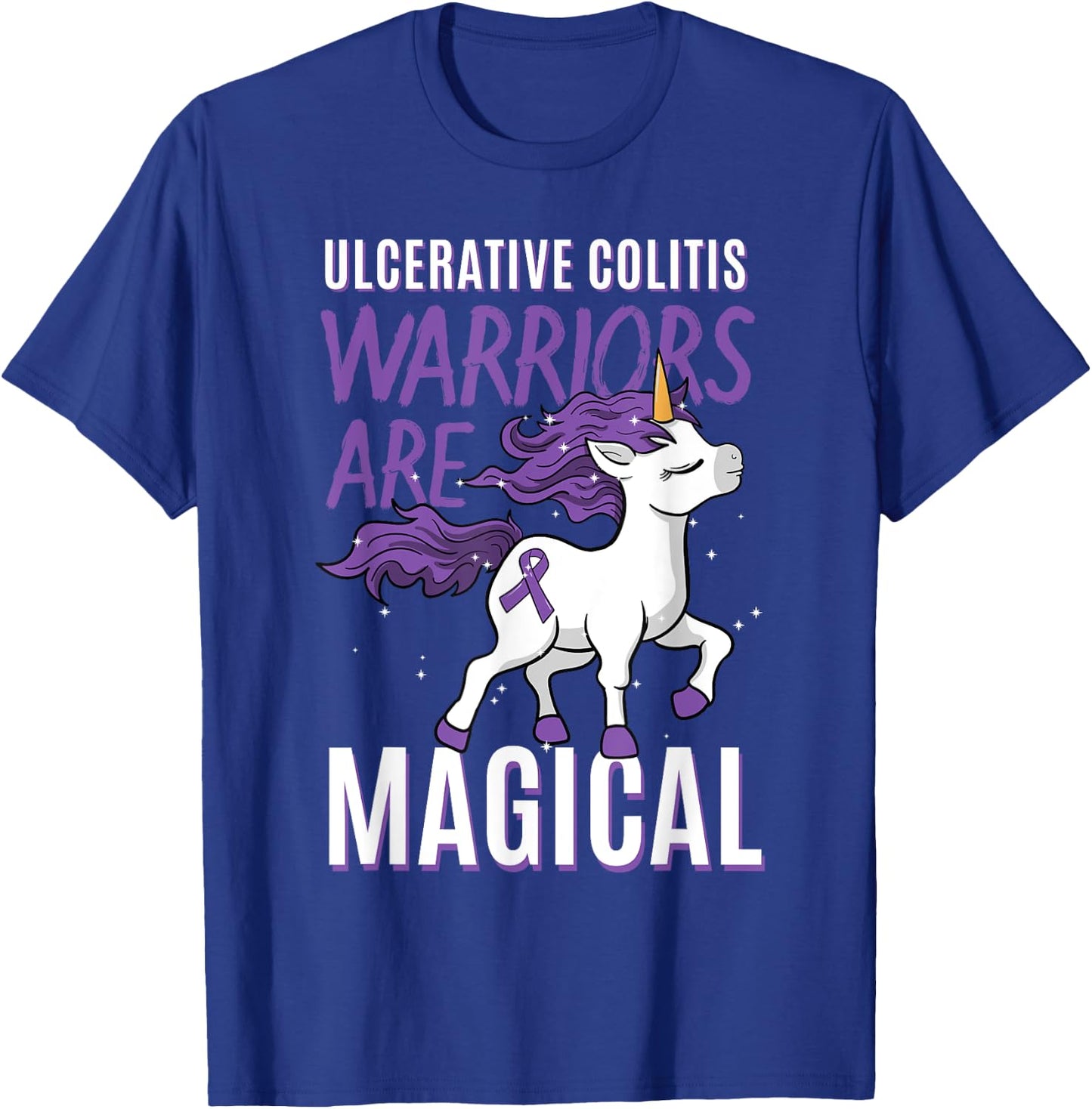 Ulcerative Colitis Awareness IBD Unicorn Purple Ribbon Gift T-Shirt - T-Shirt | Royal