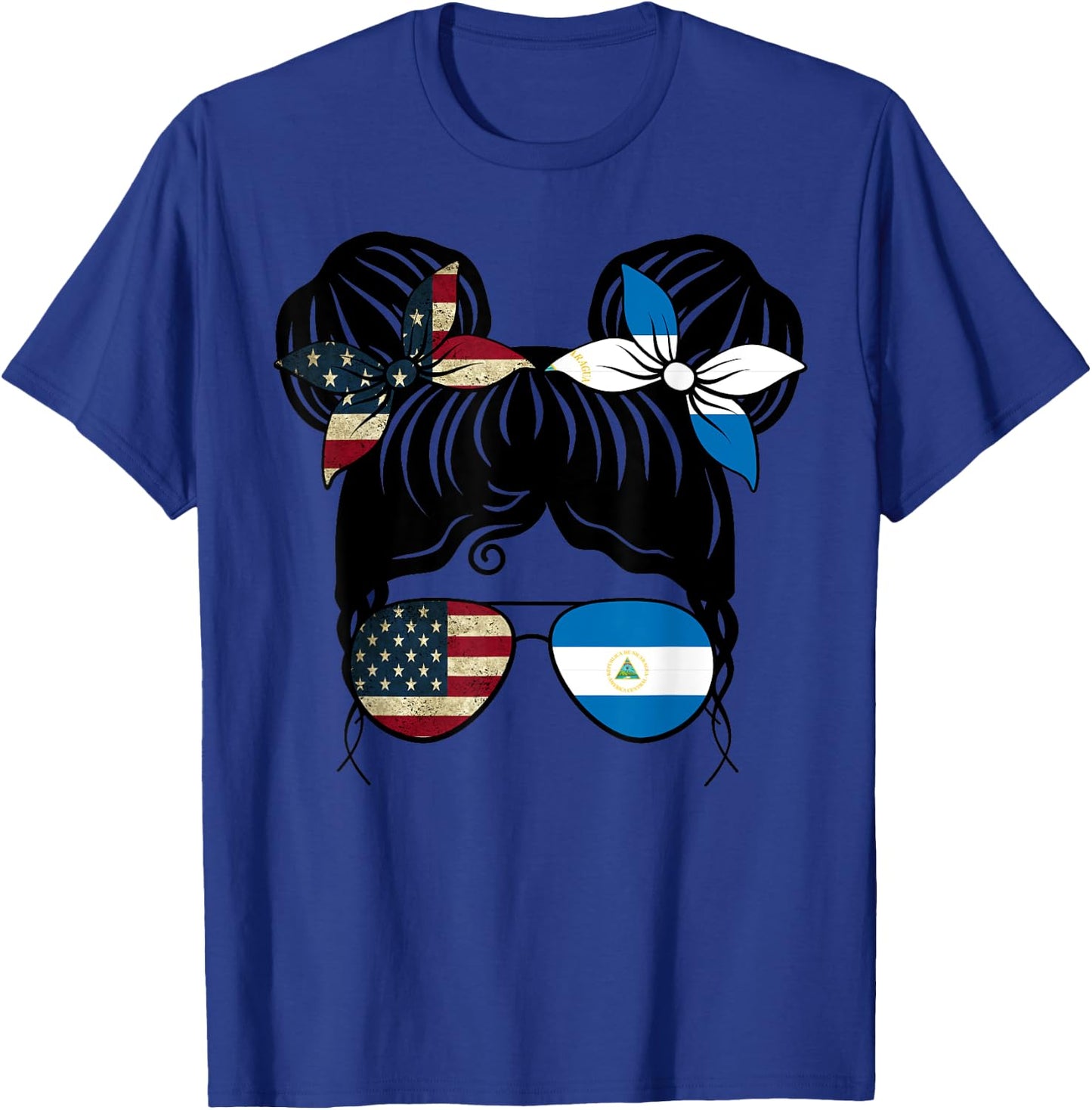 Half American Half Nicaraguan Girl USA Nicaragua Flag Kids T-Shirt - T-Shirt | Royal