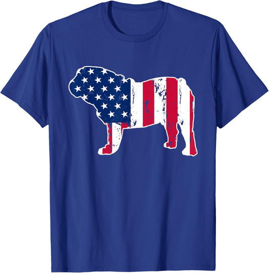 English Bulldog Dog Lovers American Flag 4th of July T-Shirt - T-Shirt | Royal