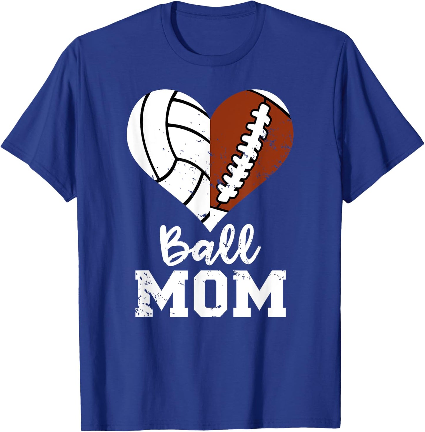 Ball Mom Heart Funny Football Volleyball Mom T-Shirt - T-Shirt | Royal