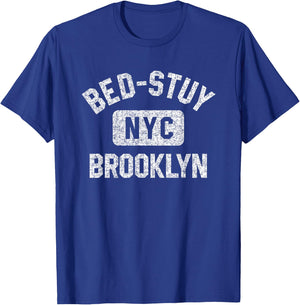 Bed-Stuy Brooklyn NYC Gym Style Distressed White Print T-Shirt - T-Shirt | Royal