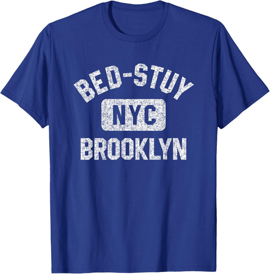 Bed-Stuy Brooklyn NYC Gym Style Distressed White Print T-Shirt - T-Shirt | Royal