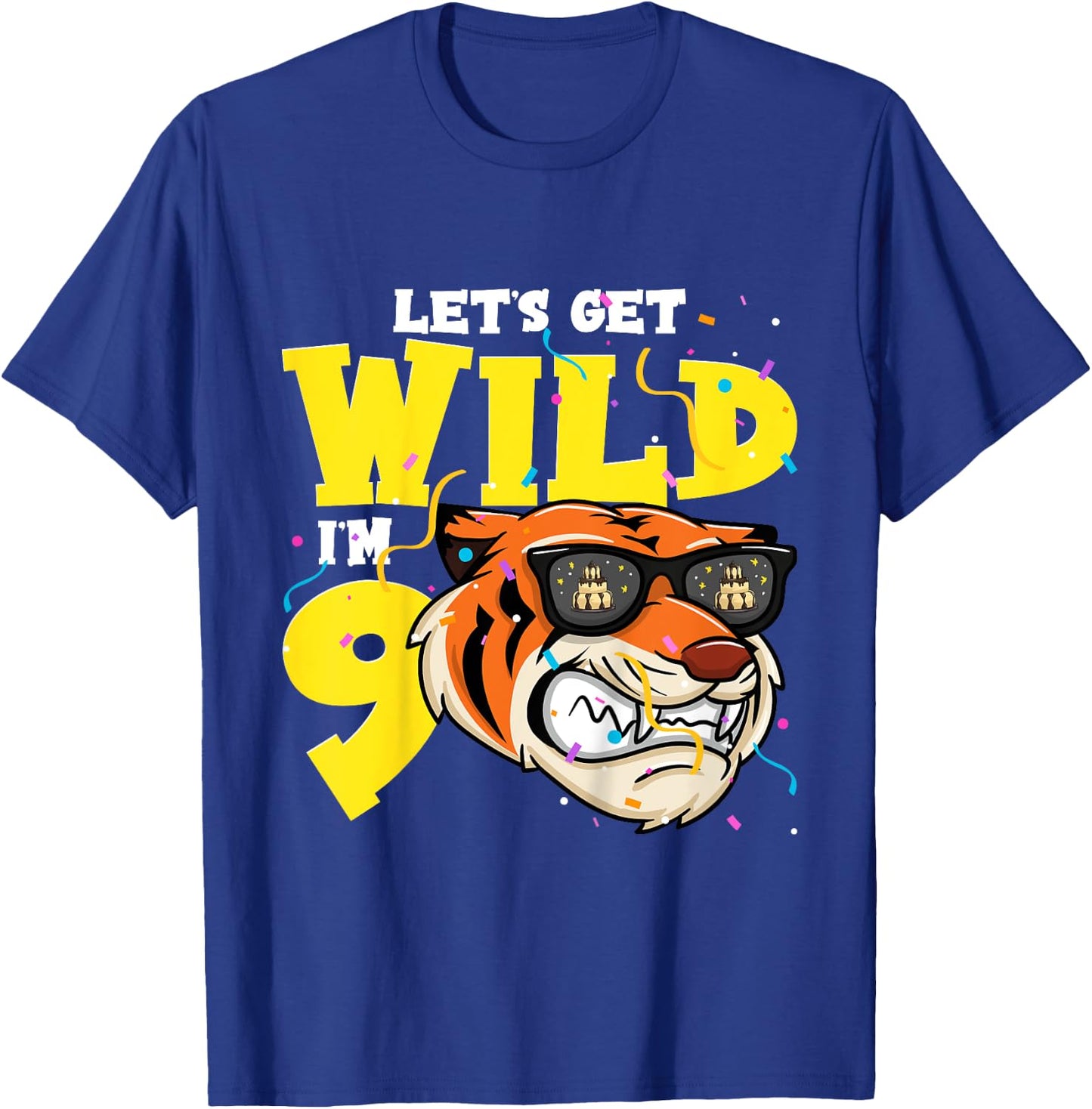 Kids 9th Birthday Tiger Lets Get Wild 9 Year Old Boy Girl T-Shirt - T-Shirt | Royal