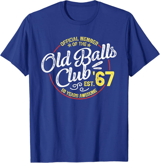 Vintage 58th Birthday Old Balls Club 1967 for Old Man T-Shirt - T-Shirt | Royal