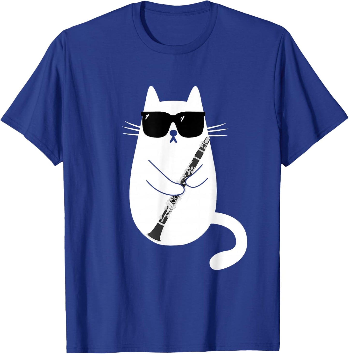 Funny Cat Wearing Sunglasses Playing Clarinet Musician T-Shirt - T-Shirt | Royal