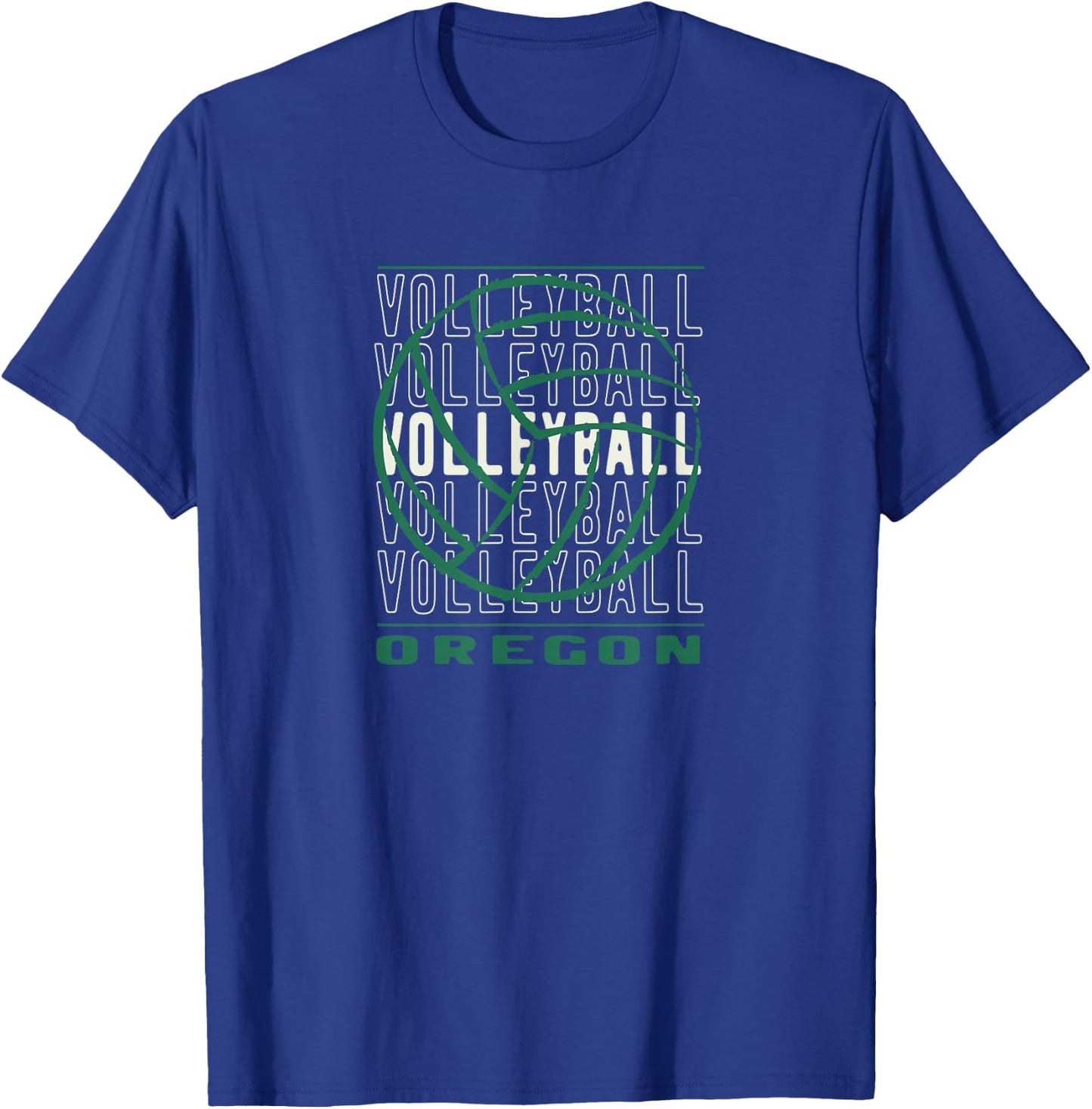 Volleyball Oregon Merch Oregon Volleyball - Black, -Adults, Small, Short Sleeve, Classic Fit, , Modern Graphic, Christmas, Graphic, Volleyball, Cotton Blend T-Shirt - T-Shirt | Royal
