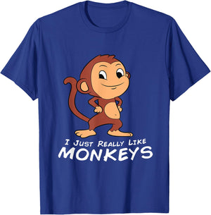 I Just Really Like Monkeys Funny Monkey T-Shirt - T-Shirt | Royal