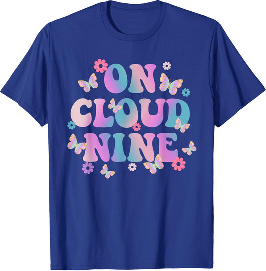 9th Birthday Shirt Girl Rainbow Butterfly On Cloud Nine T-Shirt - T-Shirt | Royal