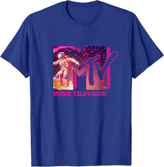 Mademark x MTV - Official MTV Logo - Surfing Astronaut in Space T-Shirt - T-Shirt | Royal