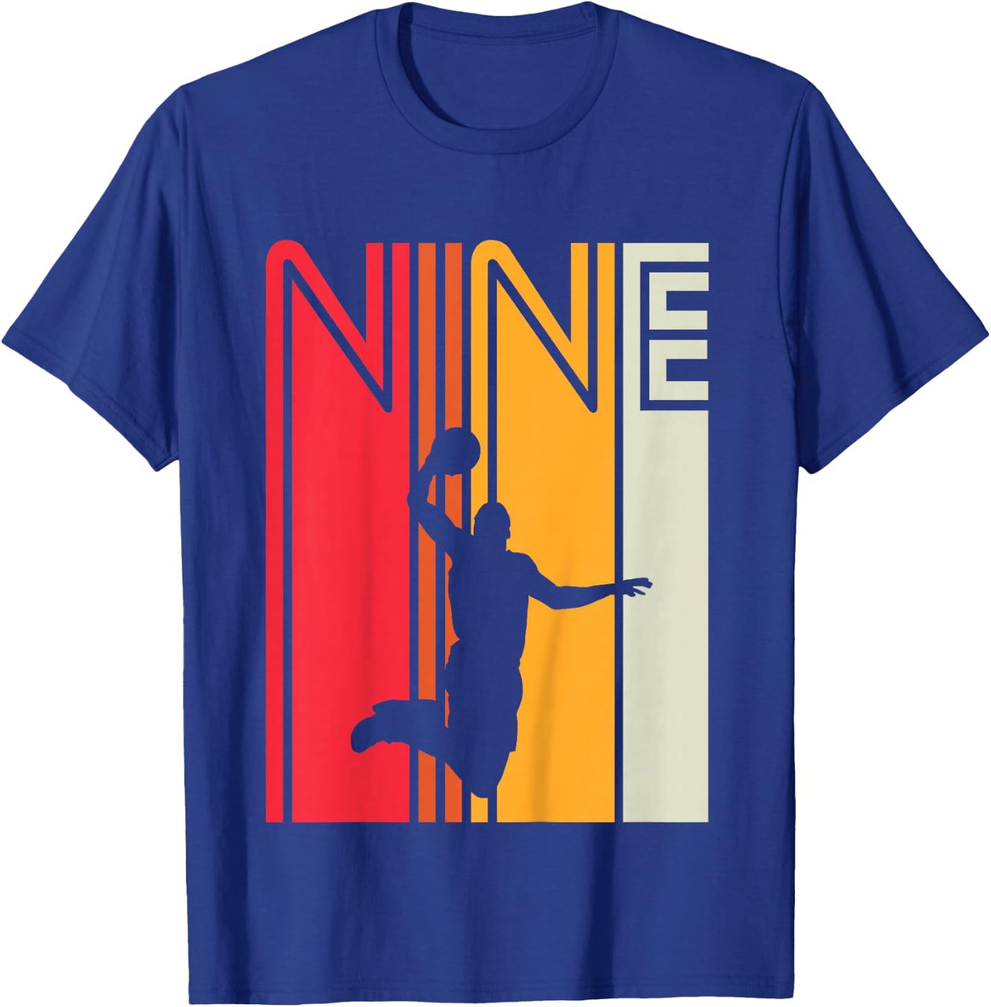9th Birthday Basketball Lover 9 Years Old Retro T-Shirt - T-Shirt | Royal