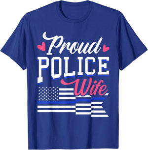 Blue Line Heart design Wife of Police Proud USA T-Shirt - T-Shirt | Royal