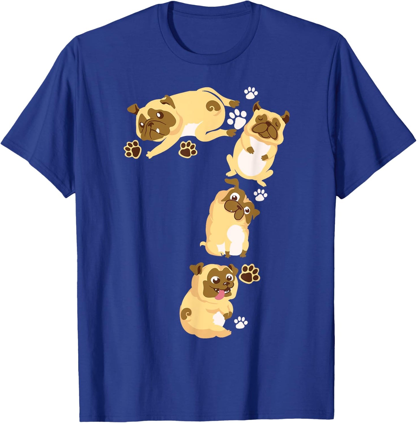 Cute Dog 7th Birthday Gift | Cool 7 Years Old Pug Boys Girls T-Shirt - T-Shirt | Royal