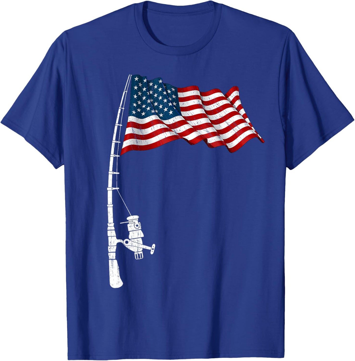 Vintage Fishing Rod American Flag Funny Fishing 4th of July Men T-Shirt - T-Shirt | Royal