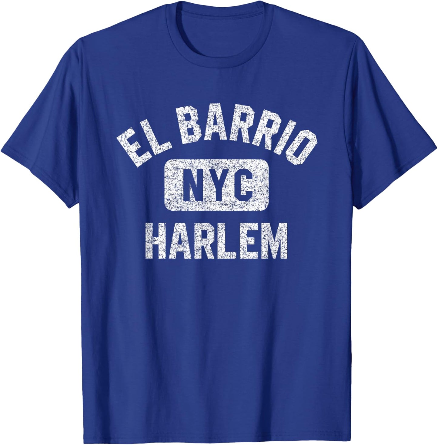 El Barrio Harlem NYC Gym Style Distressed White Print T-Shirt - T-Shirt | Royal