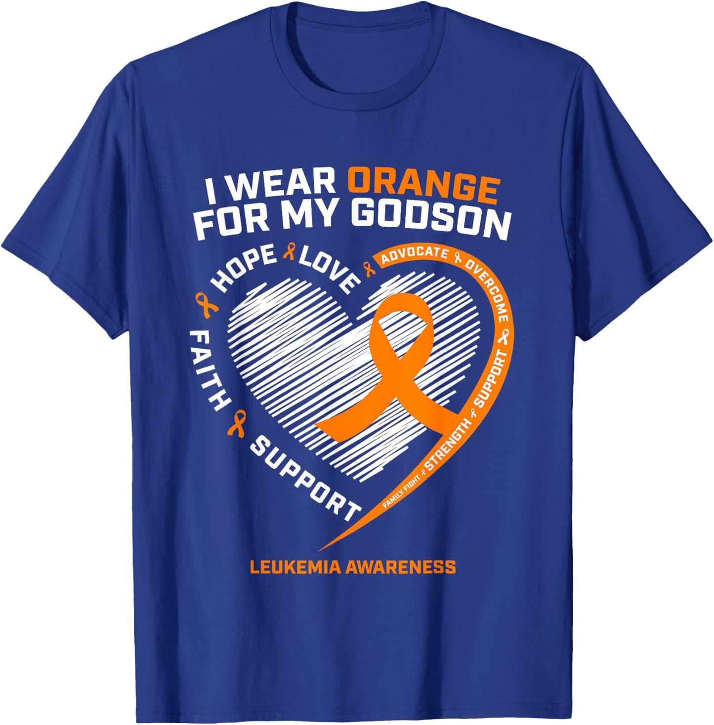 I Wear Orange For My Godson Leukemia Cancer Awareness Heart T-Shirt - T-Shirt | Royal