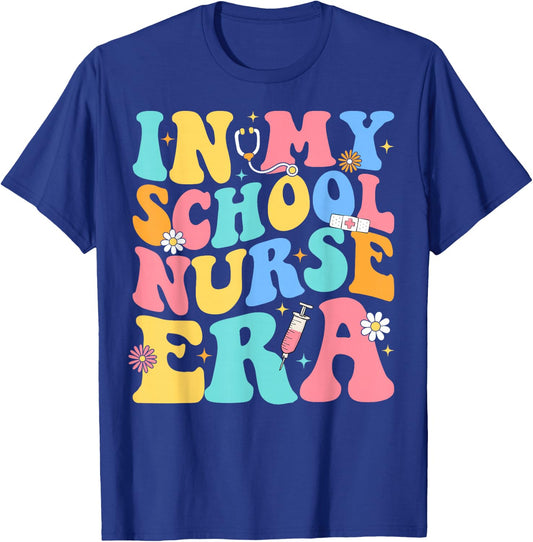 Groovy In My School Nurse Era Nursing School Graduation T-Shirt - T-Shirt | Royal
