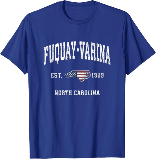 Fuquay-Varina North Carolina NC Vintage American Flag Design T-Shirt - T-Shirt | Royal