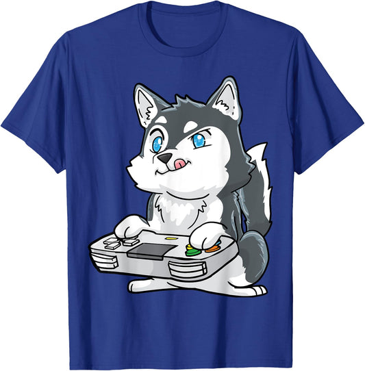 Siberian Husky Gaming Kawaii Gift Gamers and Dog Lovers T-Shirt - T-Shirt | Royal