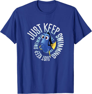 Disney Pixar Finding Dory Just Keep Swimming Big Chest Logo T-Shirt - T-Shirt | Royal