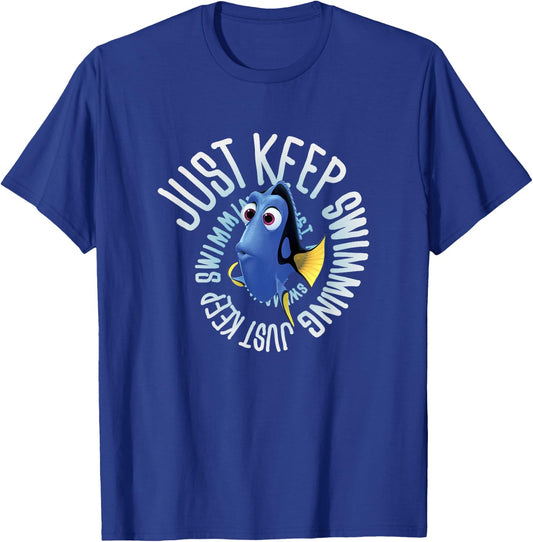 Disney Pixar Finding Dory Just Keep Swimming Big Chest Logo T-Shirt - T-Shirt | Royal