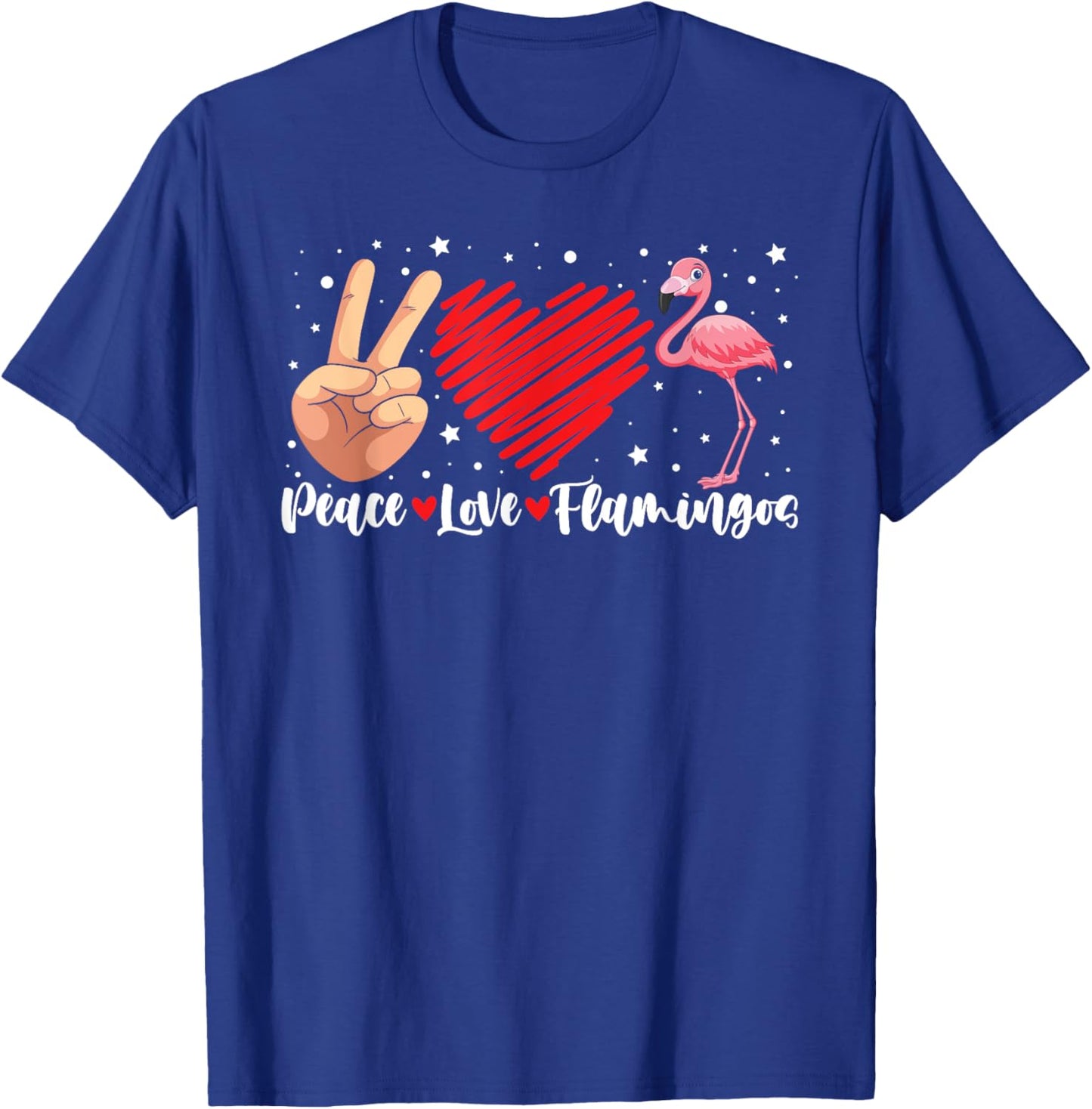 Peace Love Flamingo Hand Sign Heart Flamingo Lovers T-Shirt - T-Shirt | Royal