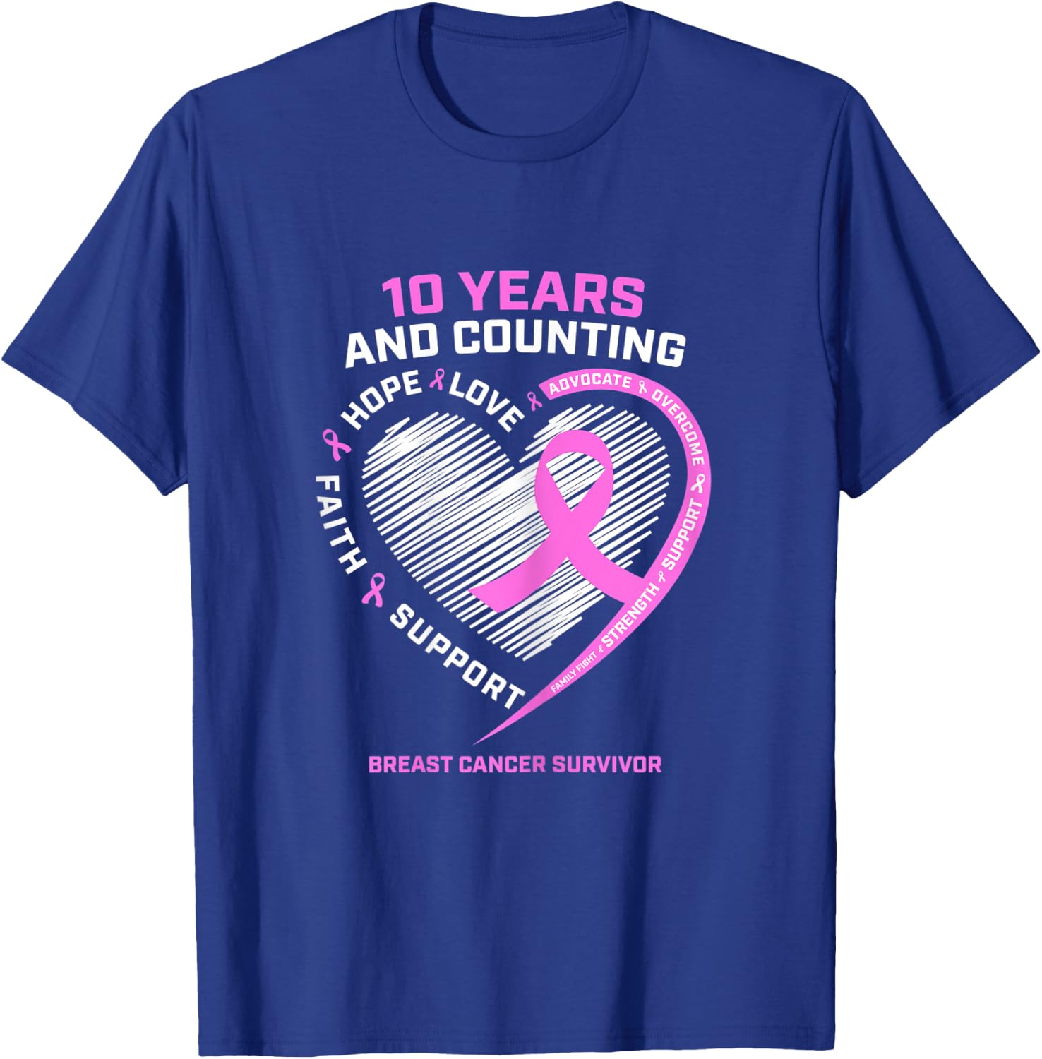 10 Year Breast Cancer Survivor Gifts Warrior Fight Awareness T-Shirt - T-Shirt | Royal