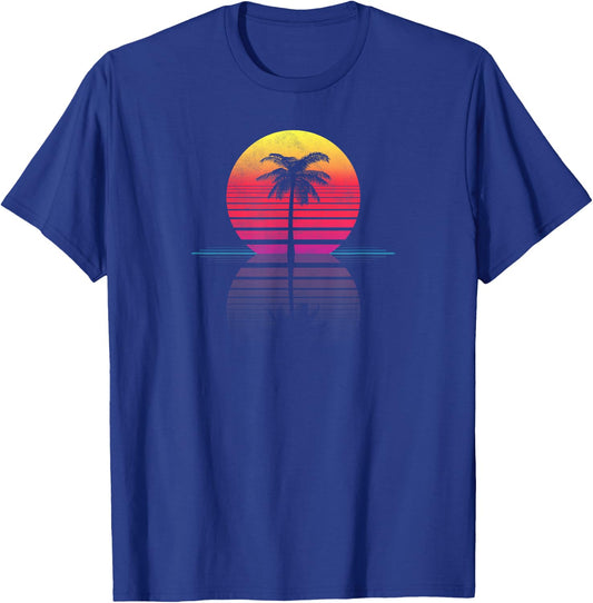 Vintage 80s 90s Retro Surf Outrun Sun Synthwave Palm Tree T-Shirt - T-Shirt | Royal