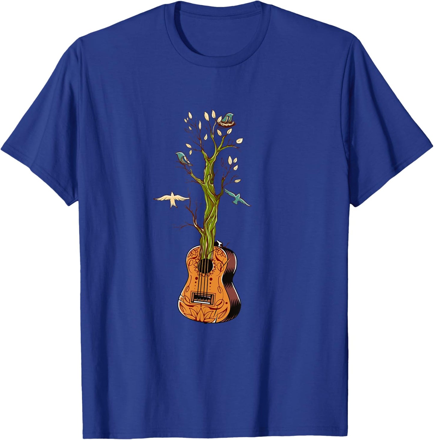 Flowers Birds Tree Nature Guitar T-Shirt - T-Shirt | Royal