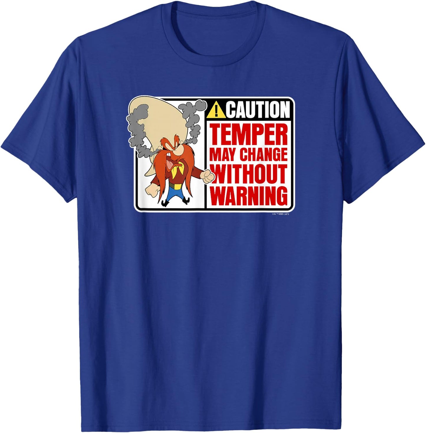 Looney Tunes Yosemite Sam Caution Temper May Change Sign T-Shirt - T-Shirt | Royal