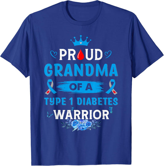 Proud Grandma Of A Type 1 Diabetes Warrior TD1 Diabetic T-Shirt - T-Shirt | Royal