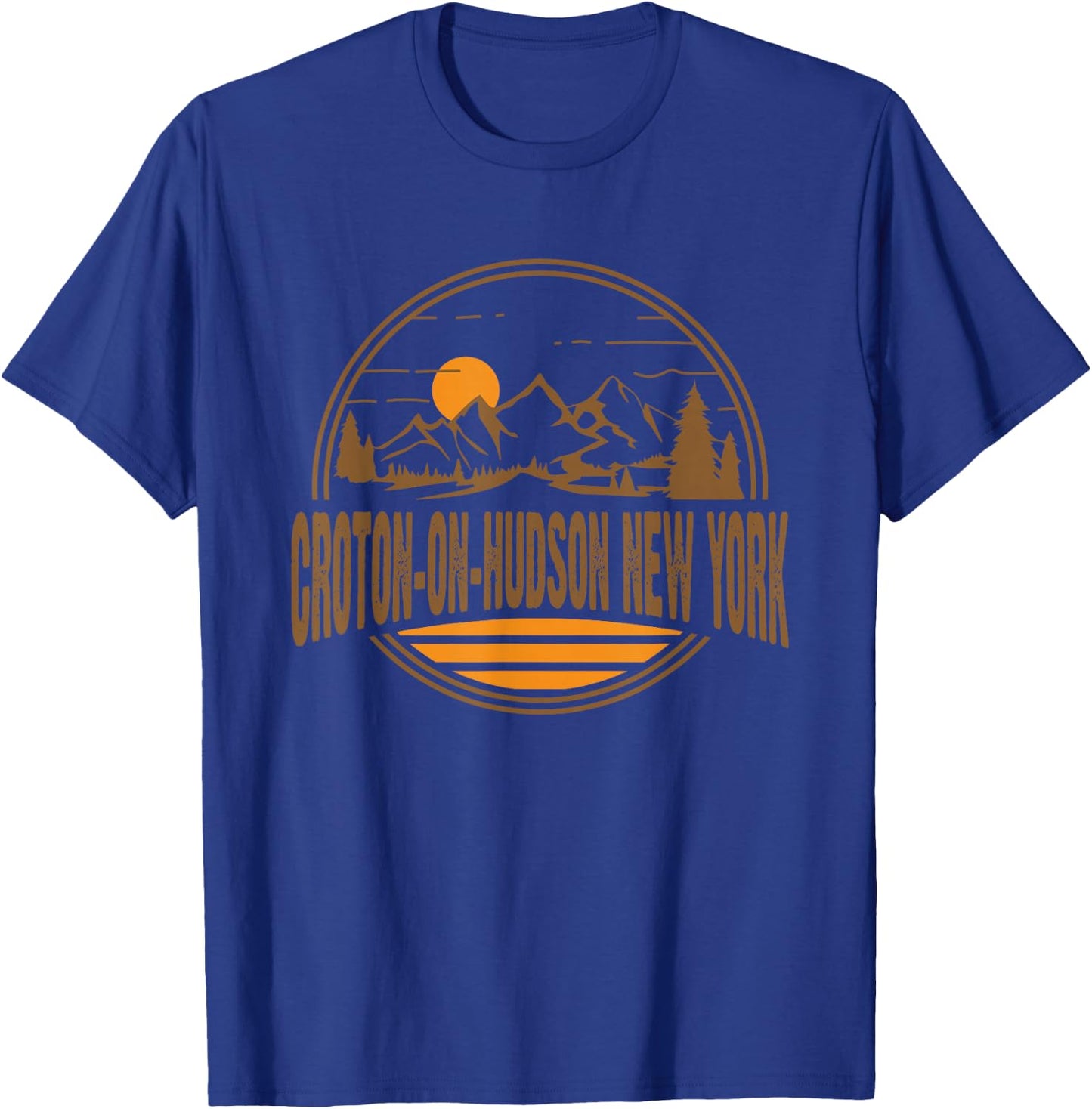 Vintage Croton-on-Hudson New York Mountain Hiking Print T-Shirt - T-Shirt | Royal