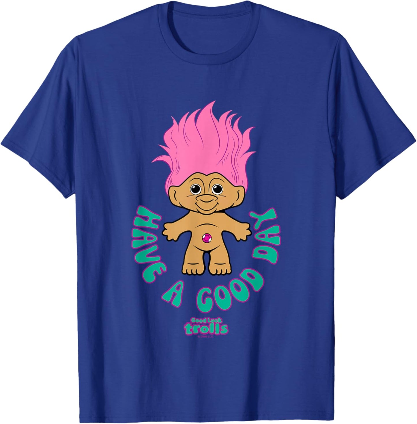 Good Luck Trolls Have A Good Day Cute Pink Troll Chest Logo T-Shirt - T-Shirt | Royal