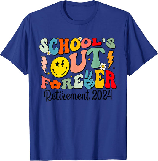 Groovy School's Out Forever Retired Teacher Retirement 2024 T-Shirt - T-Shirt | Royal