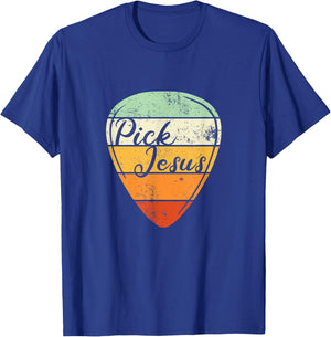 Pick Jesus - Christian Musician Vintage Guitar Pick T-Shirt - T-Shirt | Royal