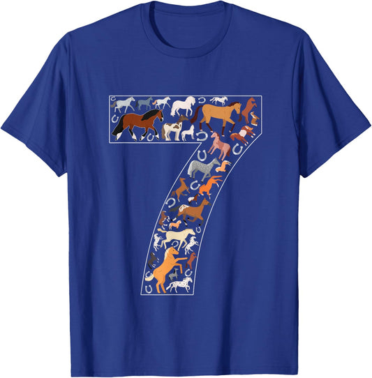 7th Birthday Horse Lover Theme 7 Year Old Party T-Shirt - T-Shirt | Royal