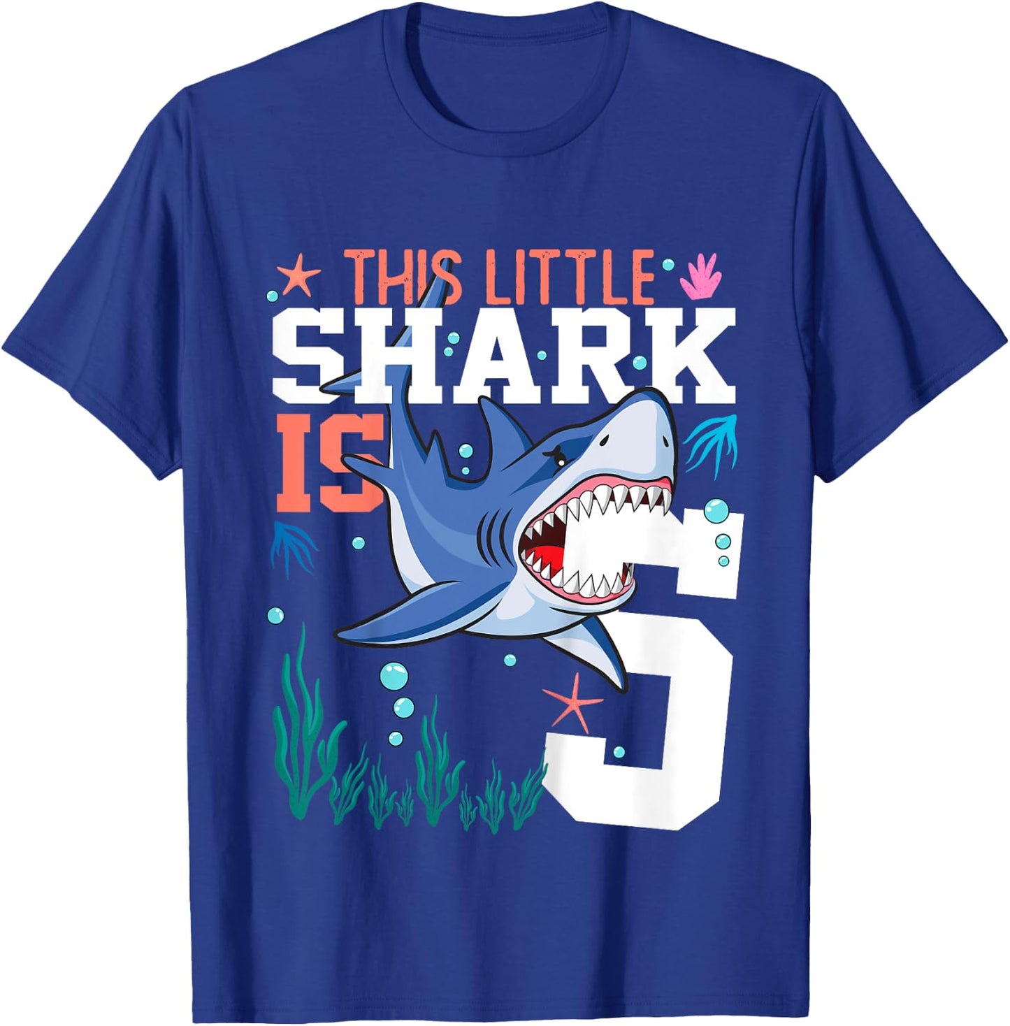 Turning 5 Year Old Birthday Gift Boy Shark 5th Bday Girl T-Shirt - T-Shirt | Royal