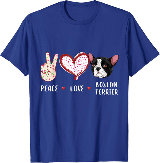 peace love Boston Terrier gift women kids Boston dog T-Shirt - T-Shirt | Royal