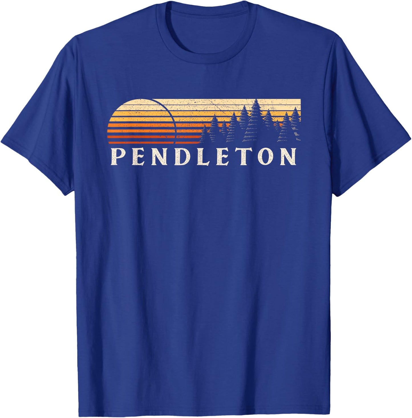 Pendleton, IN Vintage Evergreen Sunset Eighties Retro T-Shirt - T-Shirt | Royal