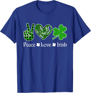 Peace Love Irish Shirt Peace Heart Shamrock St Patrick's Day T-Shirt - T-Shirt | Royal
