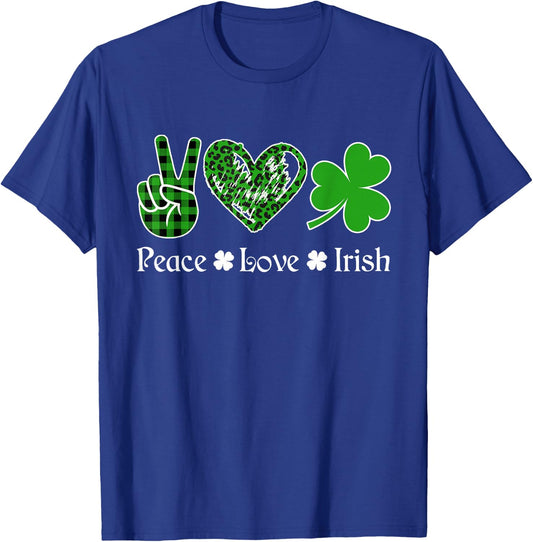 Peace Love Irish Shirt Peace Heart Shamrock St Patrick's Day T-Shirt - T-Shirt | Royal