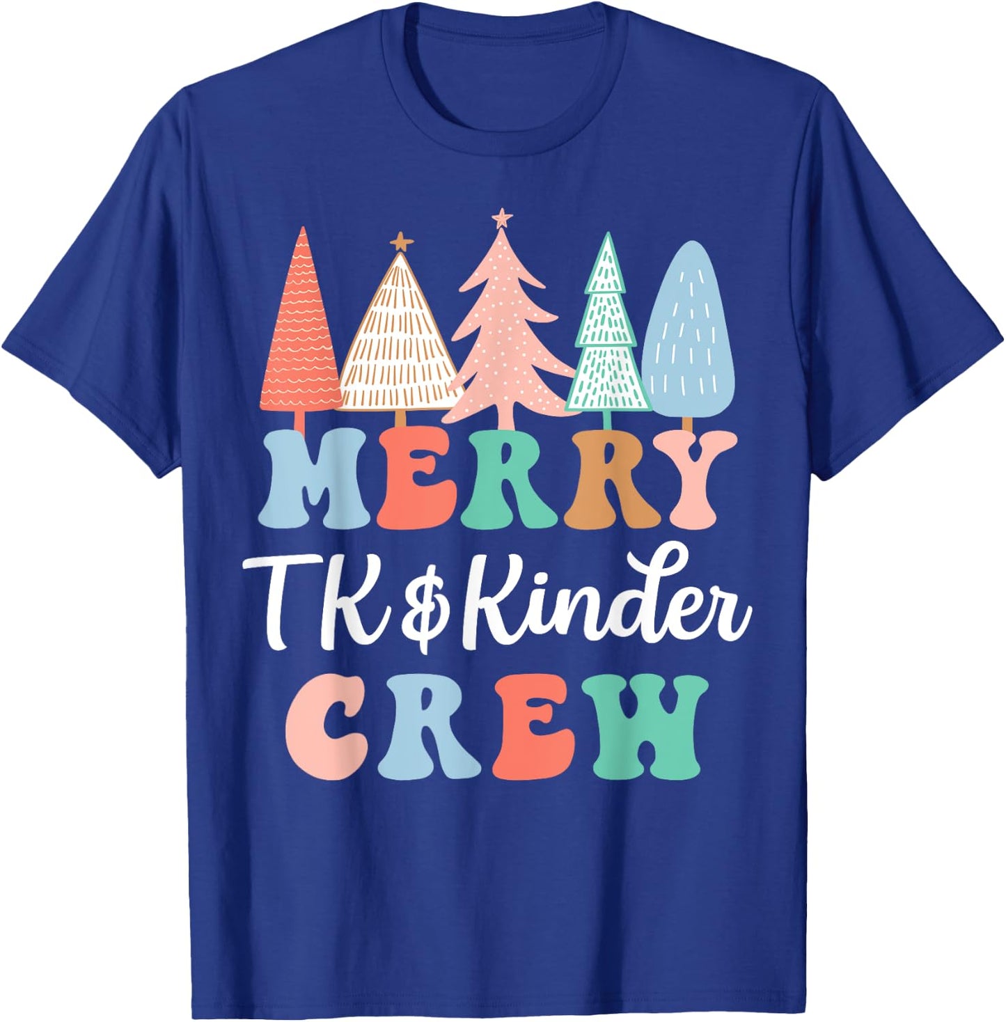 TK & Kinder Crew Merry Christmas Teacher - Black, Small, , Short Sleeve, Modern, Casual, Christmas, Winter, Kindergarten Teachers, Students, Kids T-Shirt - T-Shirt | Royal