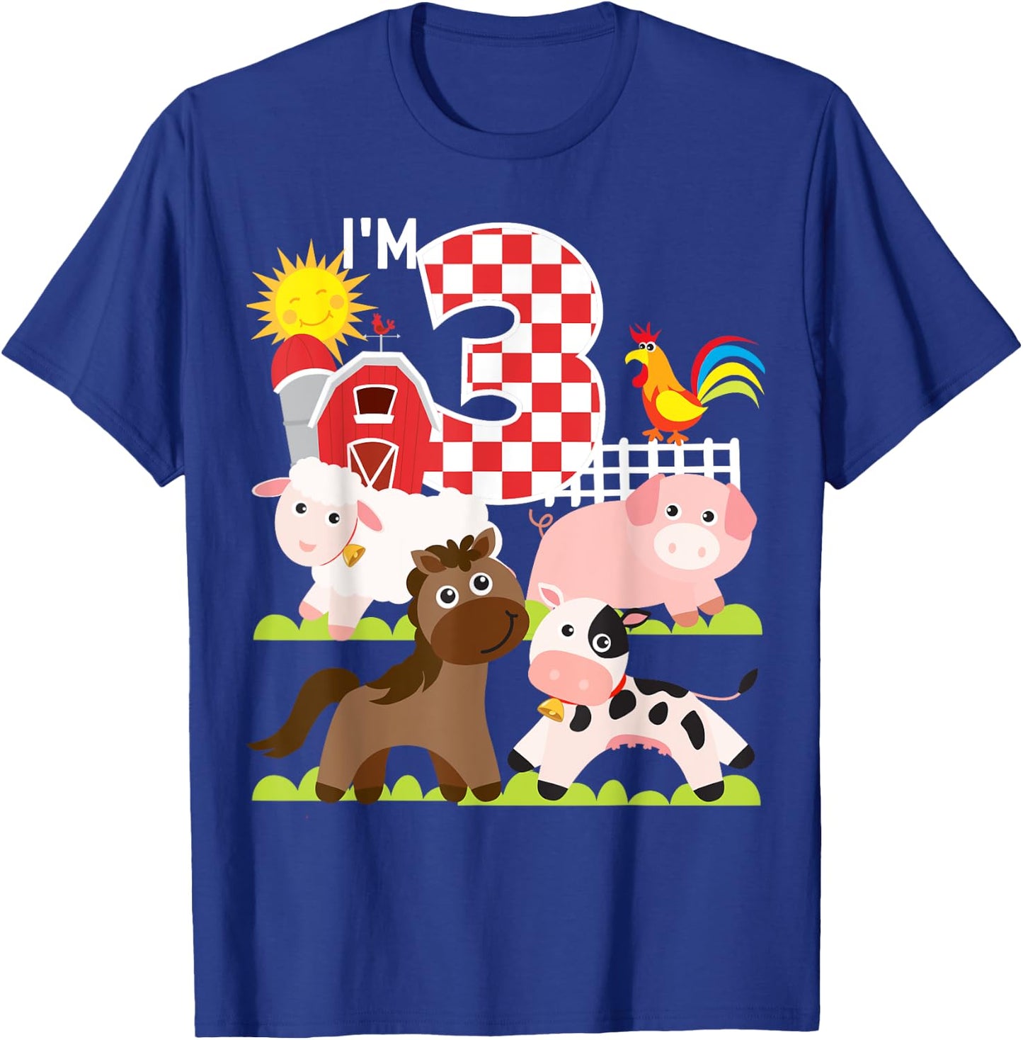 Farm Animals Barnyard 3rd Birthday I'm 3 Year Old Toddler T-Shirt - T-Shirt | Royal