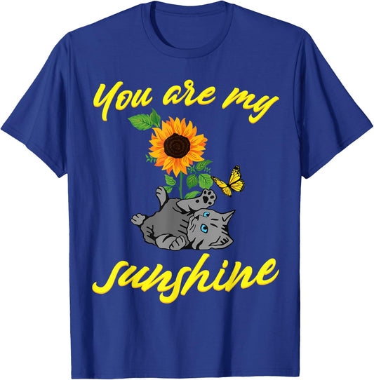 Cat you are my sunshine kitten sunflower butterfly Cats Men Women Girls Kids T-Shirt - T-Shirt | Royal